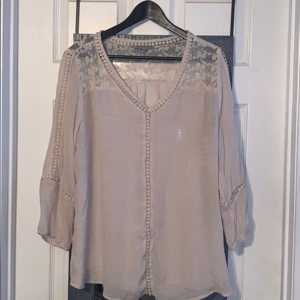Valerie Stevens crochet trim  designer blouse XL